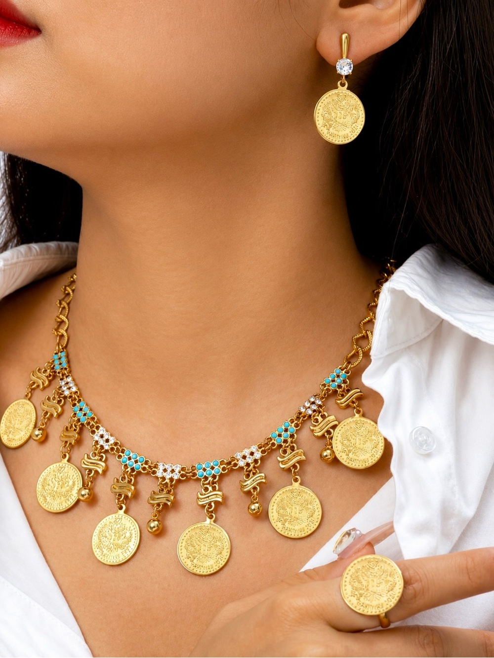 Bohemian style set 18 k gold plated